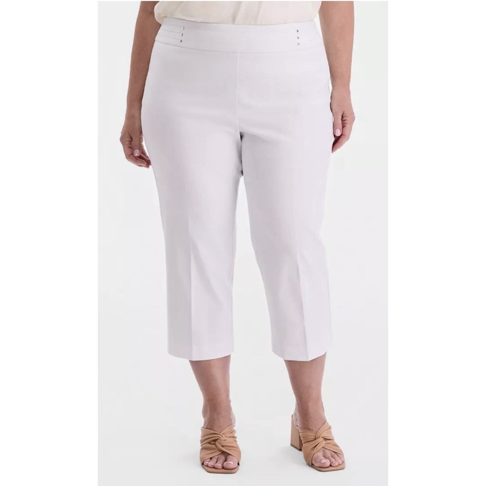 JM Collection White Capri Comfort Waistband Tummy Control XXL Casual Stretch